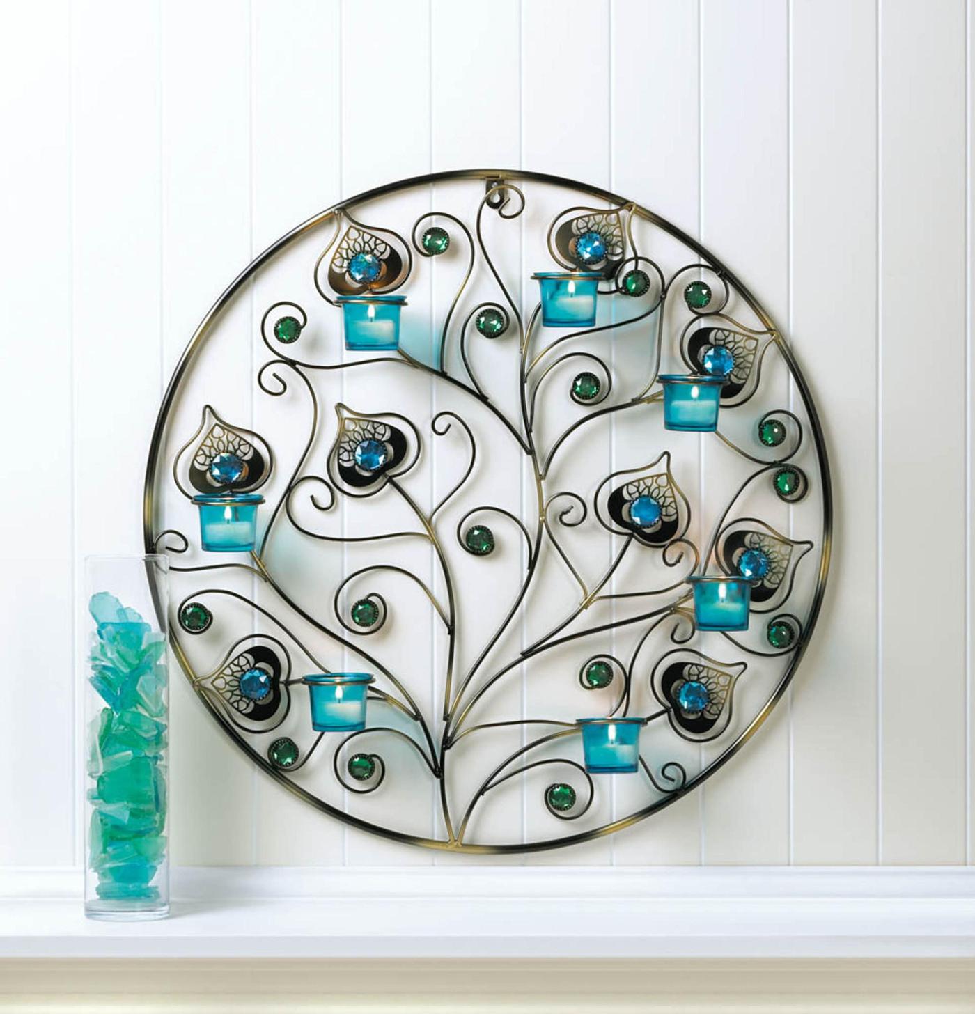 Peacock Feather Circular Wall Sconce