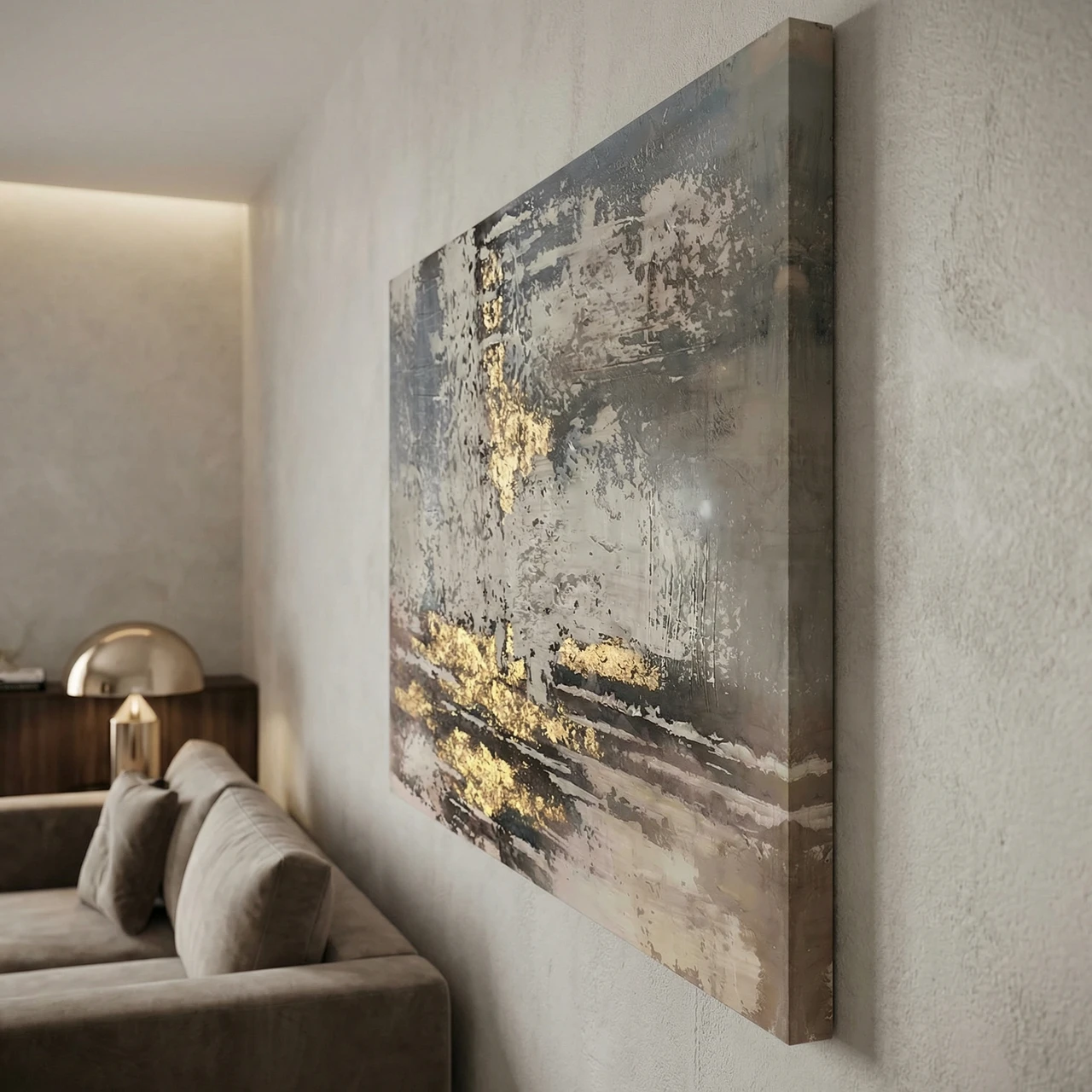 Gallery Wrap Grey and Gold Abstract Giclee 36x48