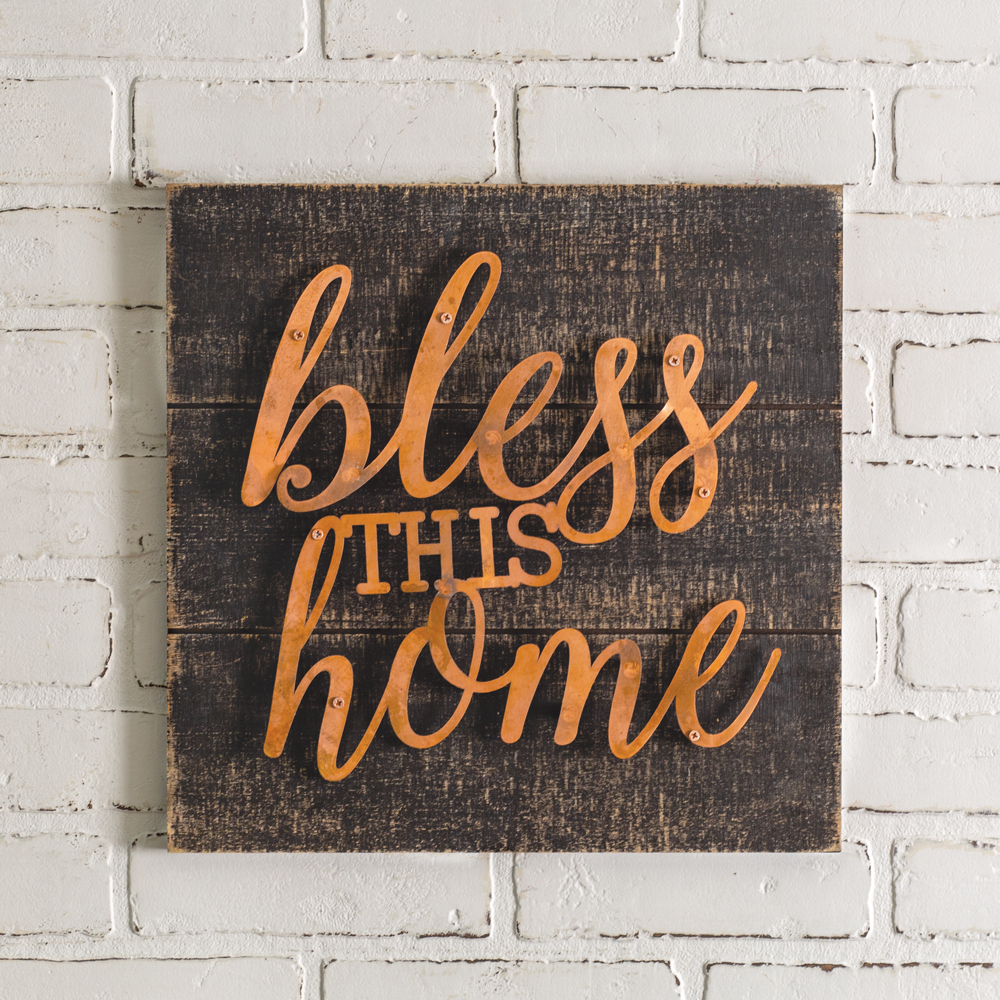 Bless This Home Sign - Rustic Home Decor with Inspirational Quote for Wall Hanging