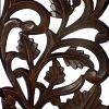 Mango Wood Wall Panel Hand Crafted With Leaves And Scroll Work Motif, Brown