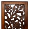 Mango Wood Wall Panel Hand Crafted With Leaves And Scroll Work Motif, Brown