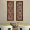 Mango Wood Wall Panel Set With Medallion Carving, Burnt Brown, 2 Piece