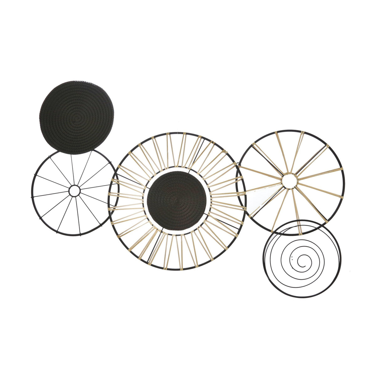 Circular 5 Piece Metal Wall Decor With Wheel And Plate Design, Black