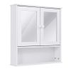 Simple Bathroom Mirror Wall Cabinet in White Wood Finish