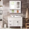 Simple Bathroom Mirror Wall Cabinet in White Wood Finish