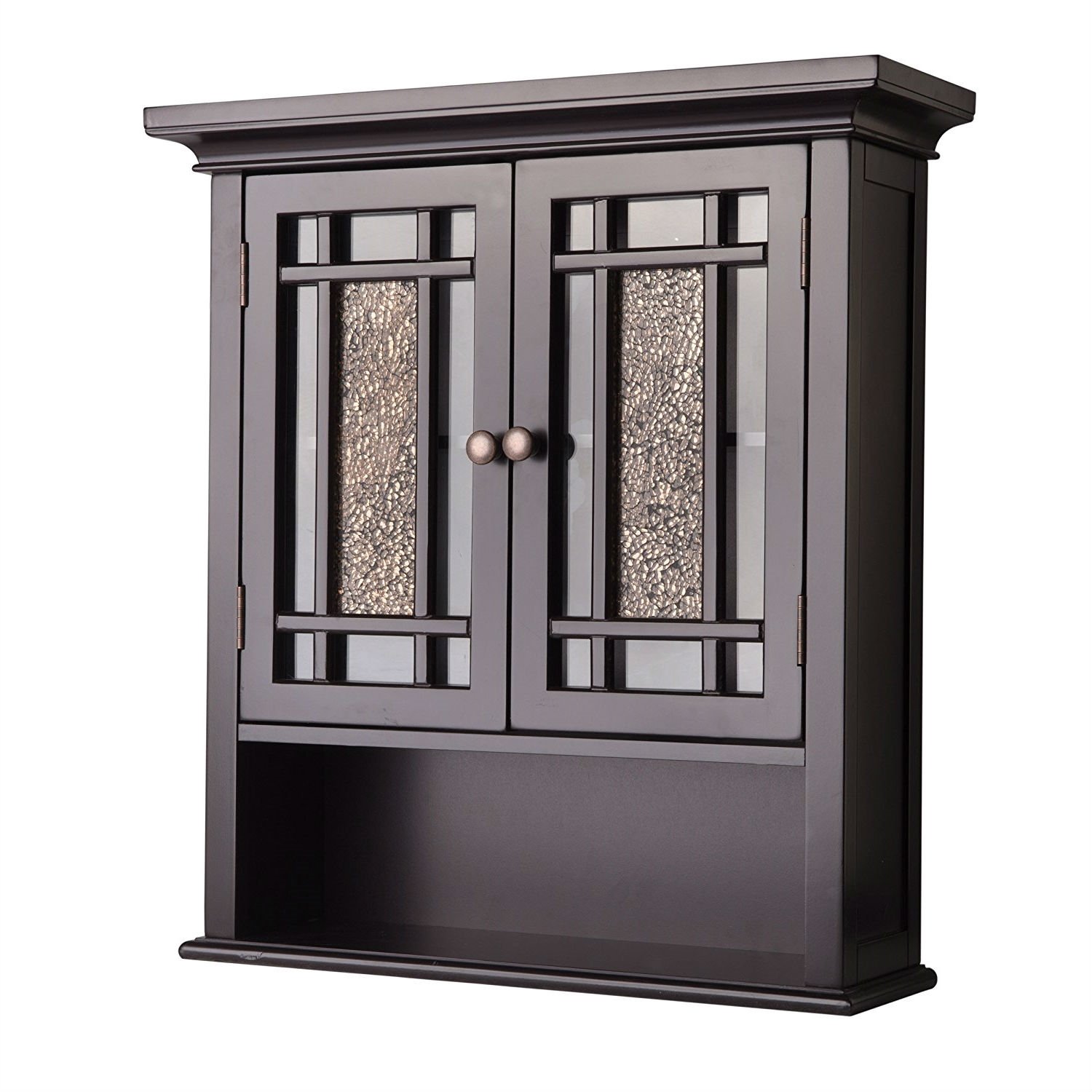 Espresso Bathroom Wall Cabinet with Amber Mosaic Glass Accents