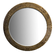 Round Layered Wooden Frame Decor Wall Mirror With Hand Carved Texture, Brown