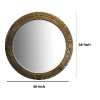 Round Layered Wooden Frame Decor Wall Mirror With Hand Carved Texture, Brown
