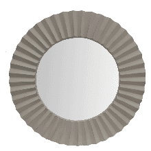 Round Beveled Floating Wall Mirror With Corrugated Design Wooden Frame, Gray