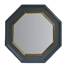 Octagonal Shape Wooden Floating Frame Flat Wall Mirror, Gray