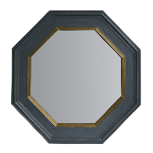 Octagonal Shape Wooden Floating Frame Flat Wall Mirror, Gray