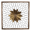 Metal Wall Decor With Wooden Frame And Leafy Flower, Bronze