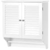 White Bathroom Wall Cabinet with 2 Louver Shutter Doors and Shelf