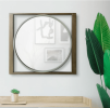 Round Wall Mirror With Rectangular Wooden Frame, Brown