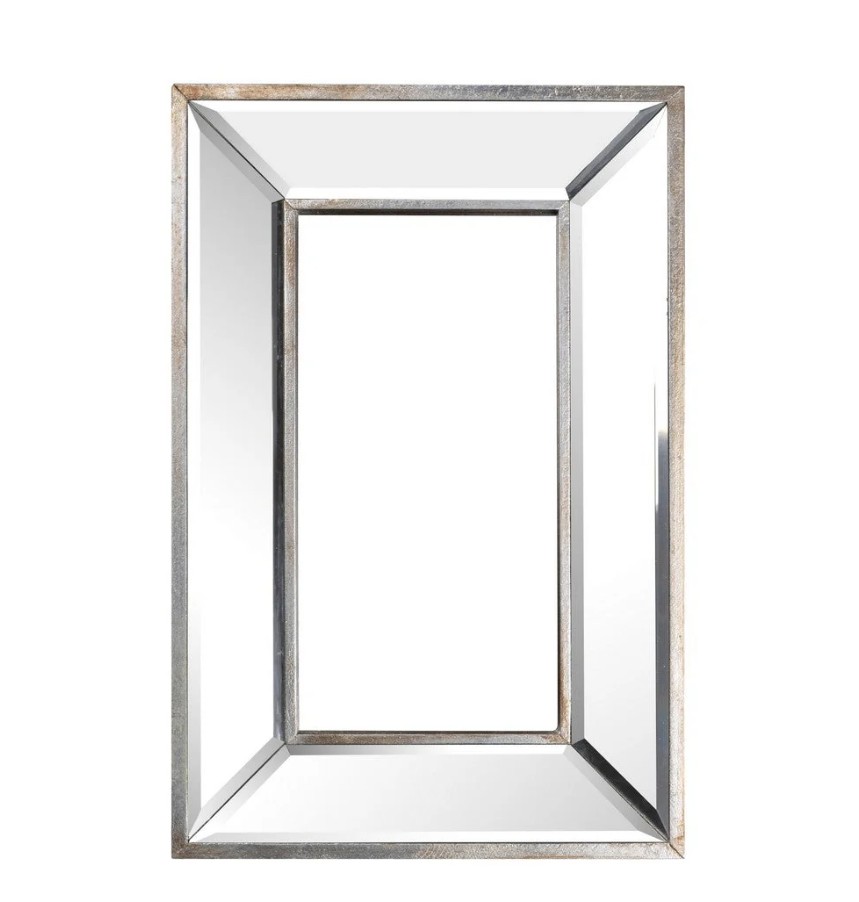 Toby Wall Mount Accent Mirror, Antique Silver Wood Frame 12 x 18 Inch