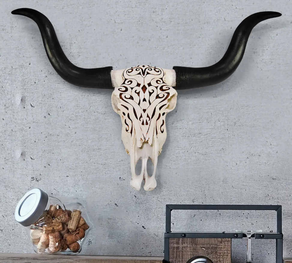 Carved Faux Longhorn Skull, 27.5"