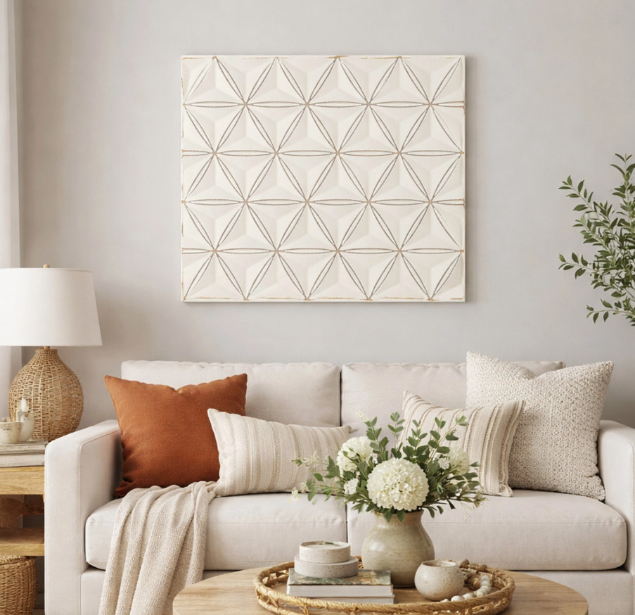 Wood Wall Decor  Diamond Curved Pattern, 16X16"
