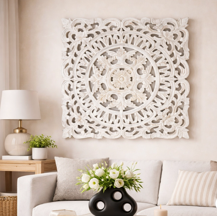 Hand Curved Wall Decor Mandala Wall Art - 36x36"