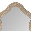 Scalloped Top Wooden Framed Wall Mirror With Geometric Texture, Brown