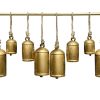 Neyra Iron Cowbells Wall Decor 48 Inch Wide Decorative, Antique Gold Finish, Jute Hanging Rope -