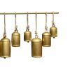 Neyra Iron Cowbells Wall Decor 48 Inch Wide Decorative, Antique Gold Finish, Jute Hanging Rope -