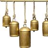 Neyra Iron Cowbells Wall Decor 48 Inch Wide Decorative, Antique Gold Finish, Jute Hanging Rope -