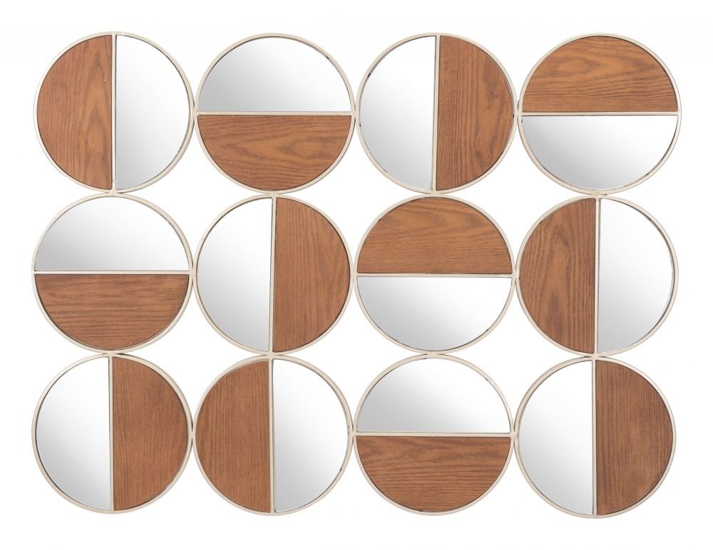 Cycle Round Mirror Gold & Walnut