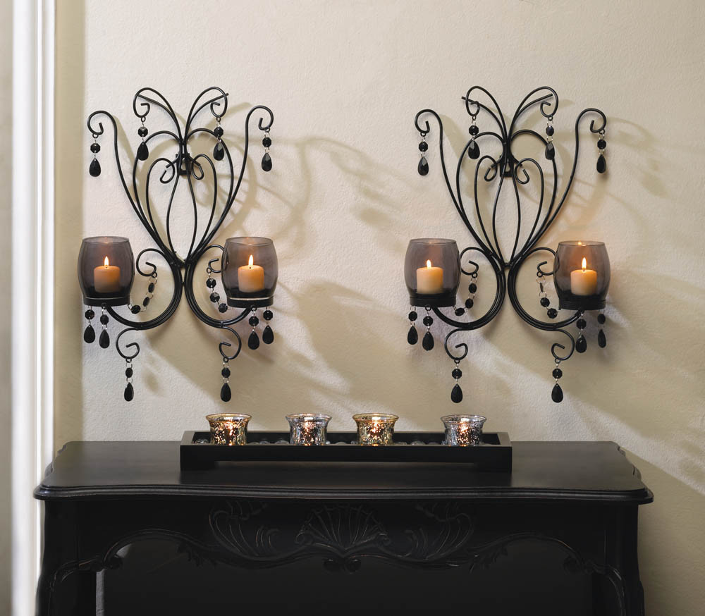 Elegant Midnight Candle Wall Sconces Set of 2